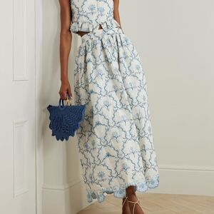Agua by Agua Bendita Tangelo gathered embroidered linen maxi skirt